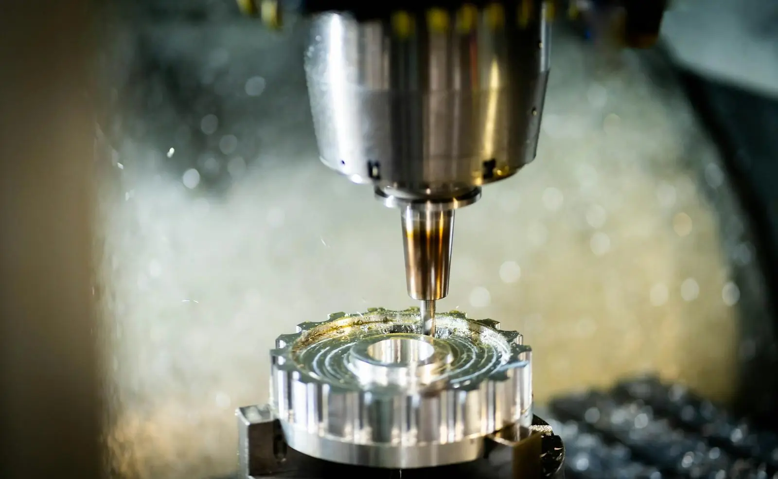 CNC spindle machining an aluminum part